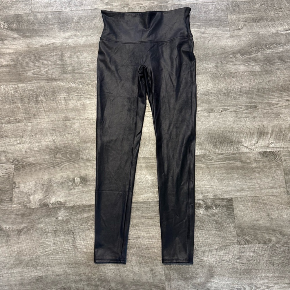 Spanx Faux Leather Moto Legging Pant Black High Waisted Skinny Sz. L